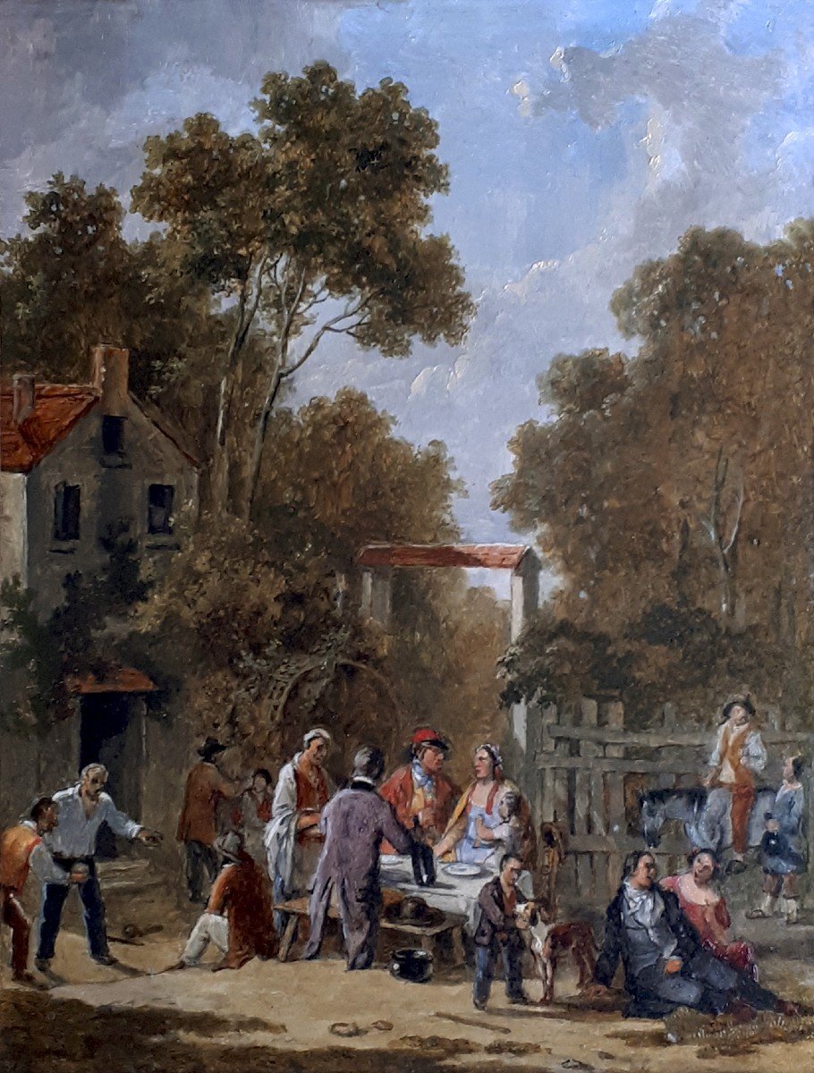 Rotta Antonio (1828-1903) Italian School "village Scene" Oil On Panel, Signed, Frame-photo-2