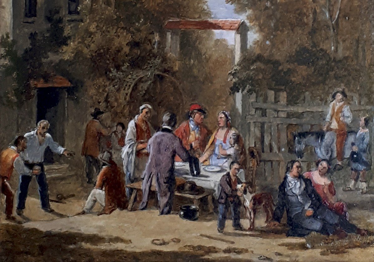 Rotta Antonio (1828-1903) Italian School "village Scene" Oil On Panel, Signed, Frame-photo-3