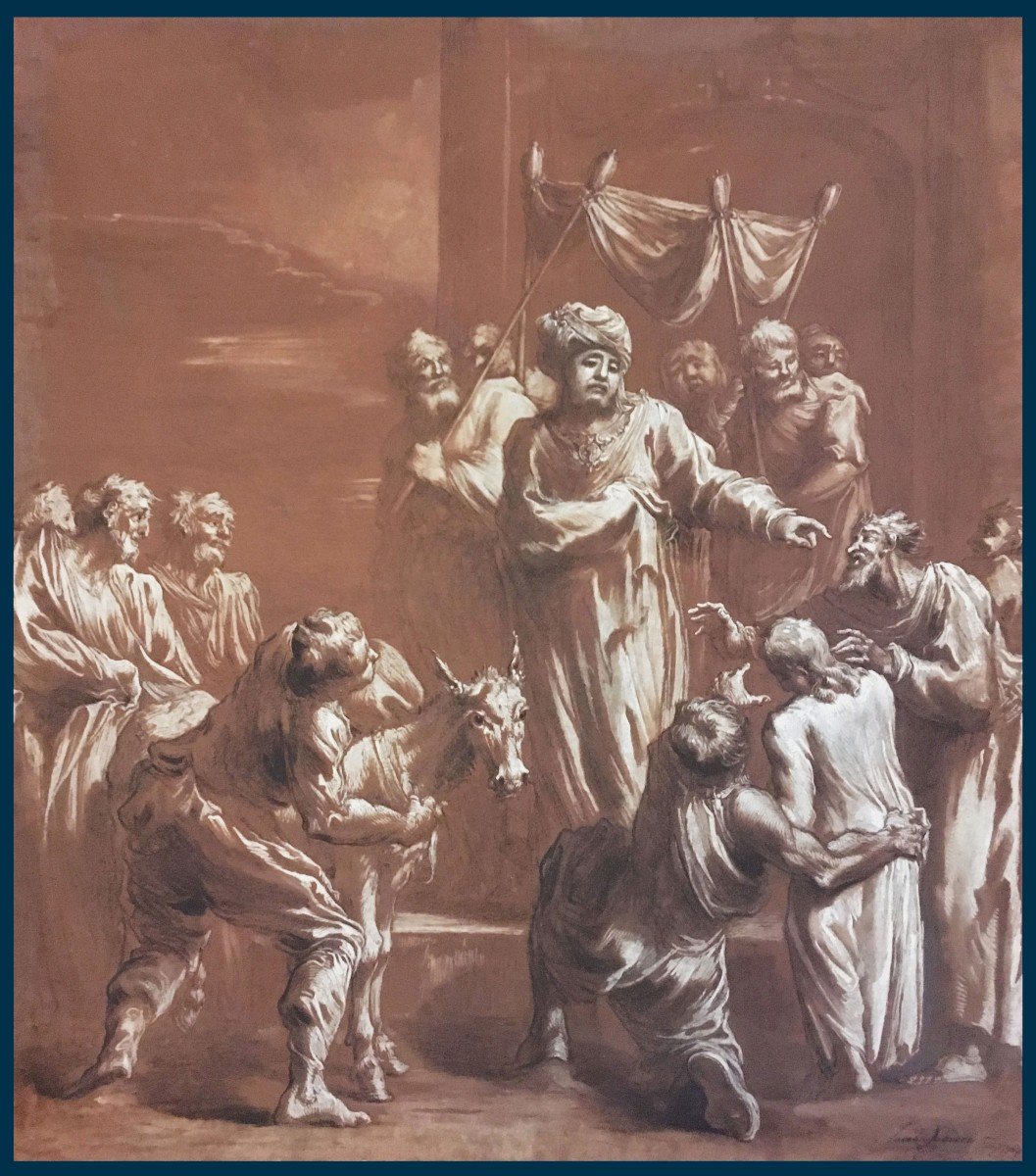 Xavery Jacob (1736-1769) "biblical Scene" Drawing/pen, Wash, Gouache, Signed, Dated, 19th Frame