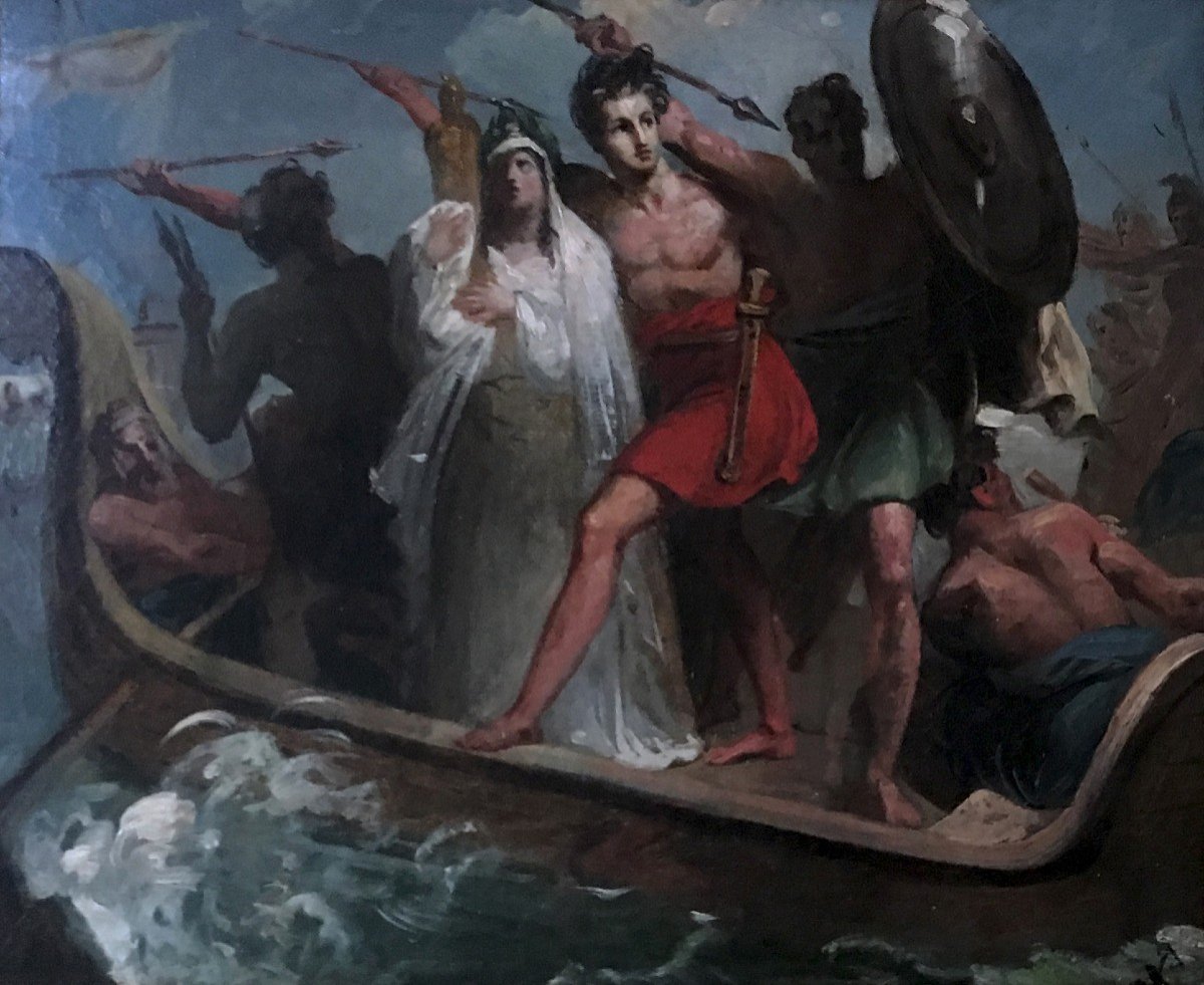 ECOLE FRANÇAISE DEBUT 19E "Evacuation du Palladium et du Peplos" Huile sur toile, Son cadre 19e-photo-2