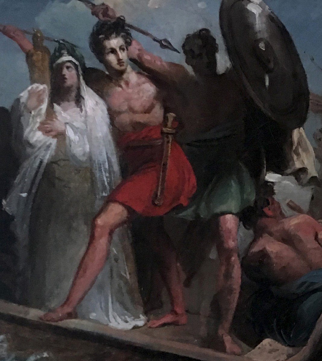 ECOLE FRANÇAISE DEBUT 19E "Evacuation du Palladium et du Peplos" Huile sur toile, Son cadre 19e-photo-3