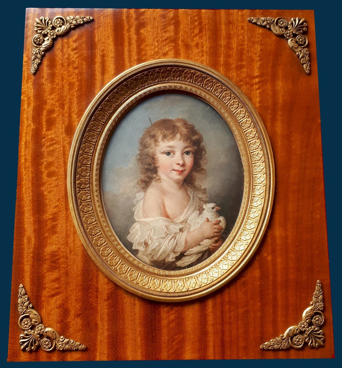 Tischbein Johann Friedrich August (1750-1812) Attributed To, "child With His Dove" Oil/ivory-photo-2