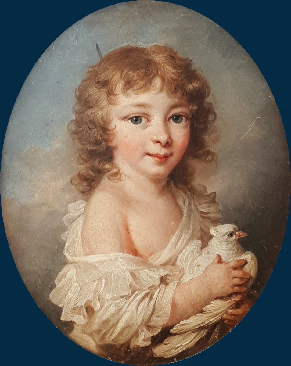 Tischbein Johann Friedrich August (1750-1812) Attributed To, "child With His Dove" Oil/ivory