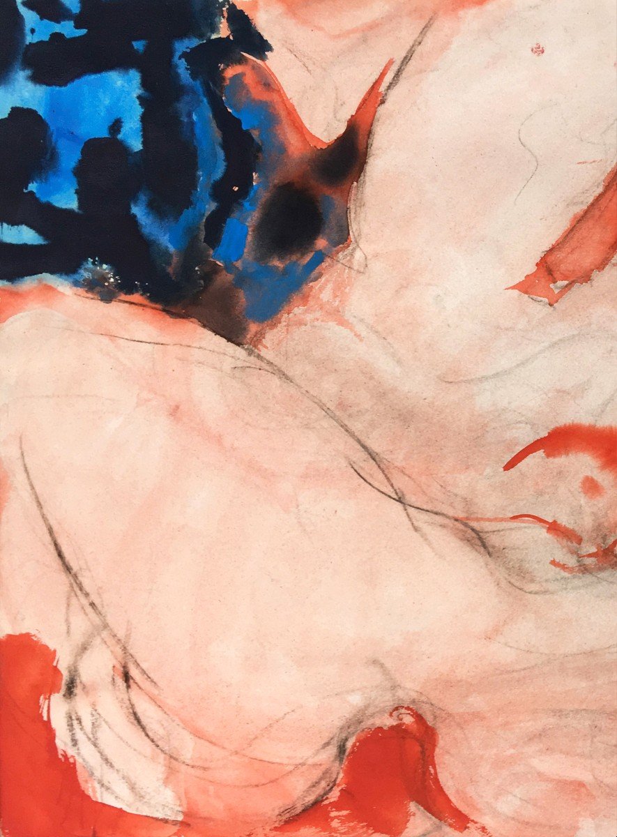 PIGNON Edouard (1905-1993) "Les deux nus roses" Dessin au crayon noir, aquarelle, signé et daté-photo-2