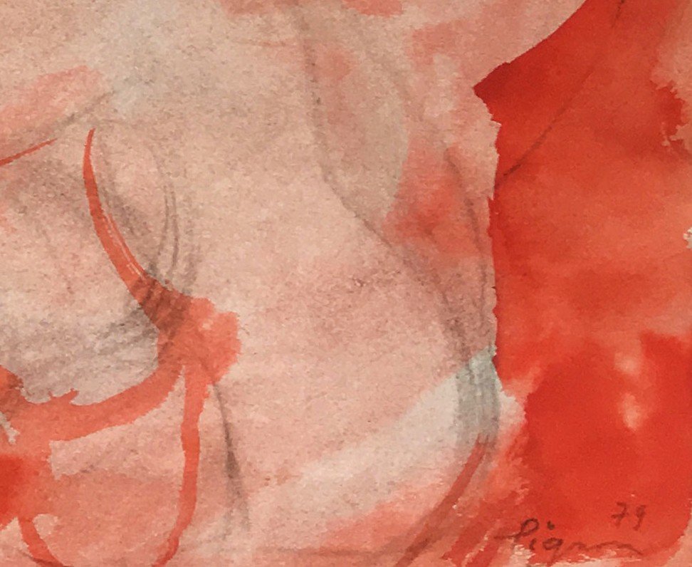 PIGNON Edouard (1905-1993) "Les deux nus roses" Dessin au crayon noir, aquarelle, signé et daté-photo-4