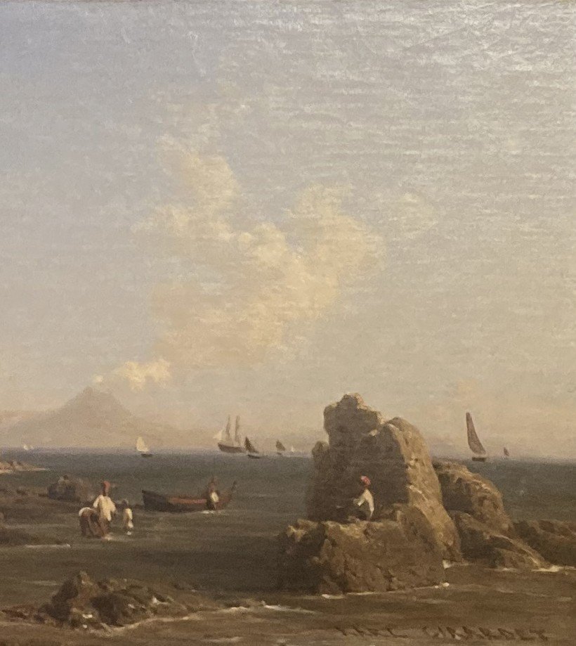 Girardet Karl (1813-1871) "italian Landscape With The Vesuvius" Oil On Canvas,signed,19th Frame-photo-4