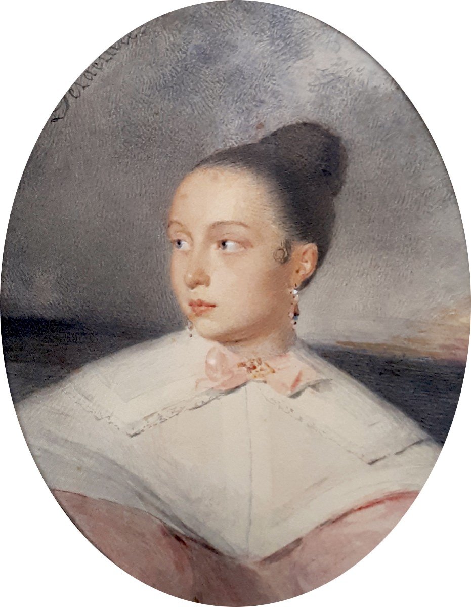 Delacluze Jean Edmé (1778-1858) "portrait Of A Young Woman" Watercolor, Signed, Original Frame-photo-2
