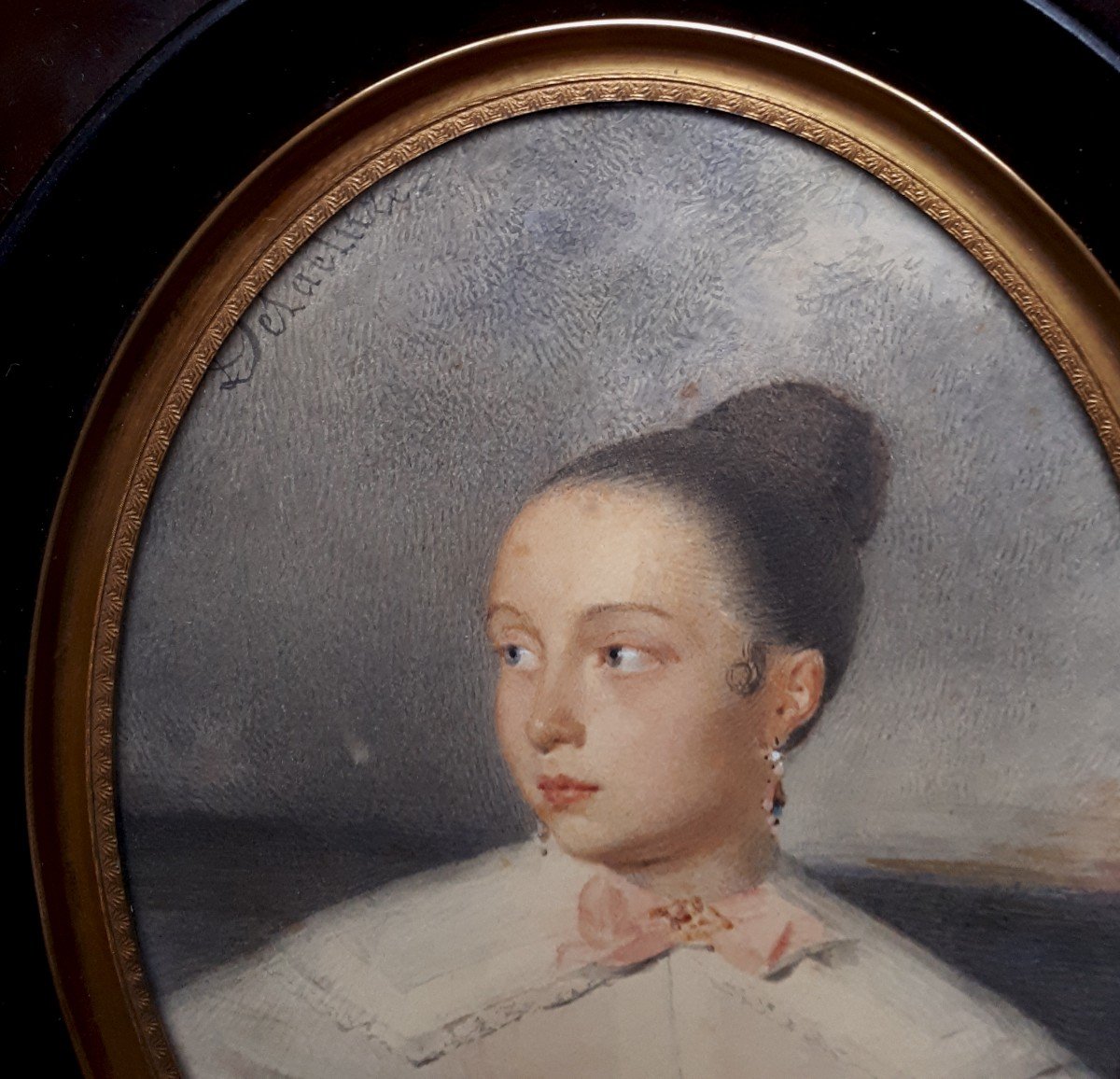 Delacluze Jean Edmé (1778-1858) "portrait Of A Young Woman" Watercolor, Signed, Original Frame-photo-3