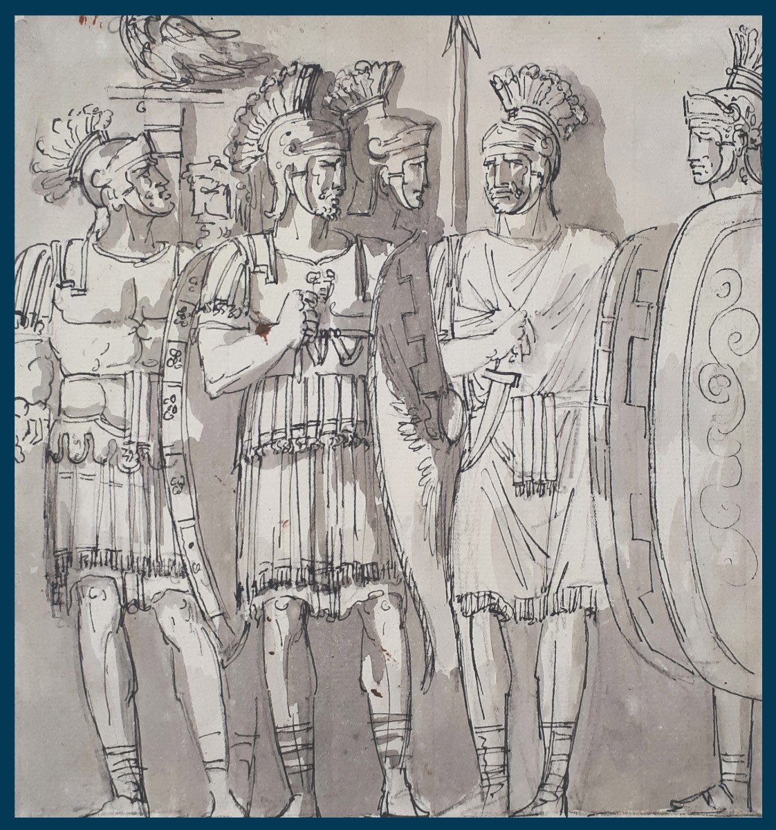 French School Late 18th-early 19th "neoclassical Scene" Drawing In Pen And Gray Wash