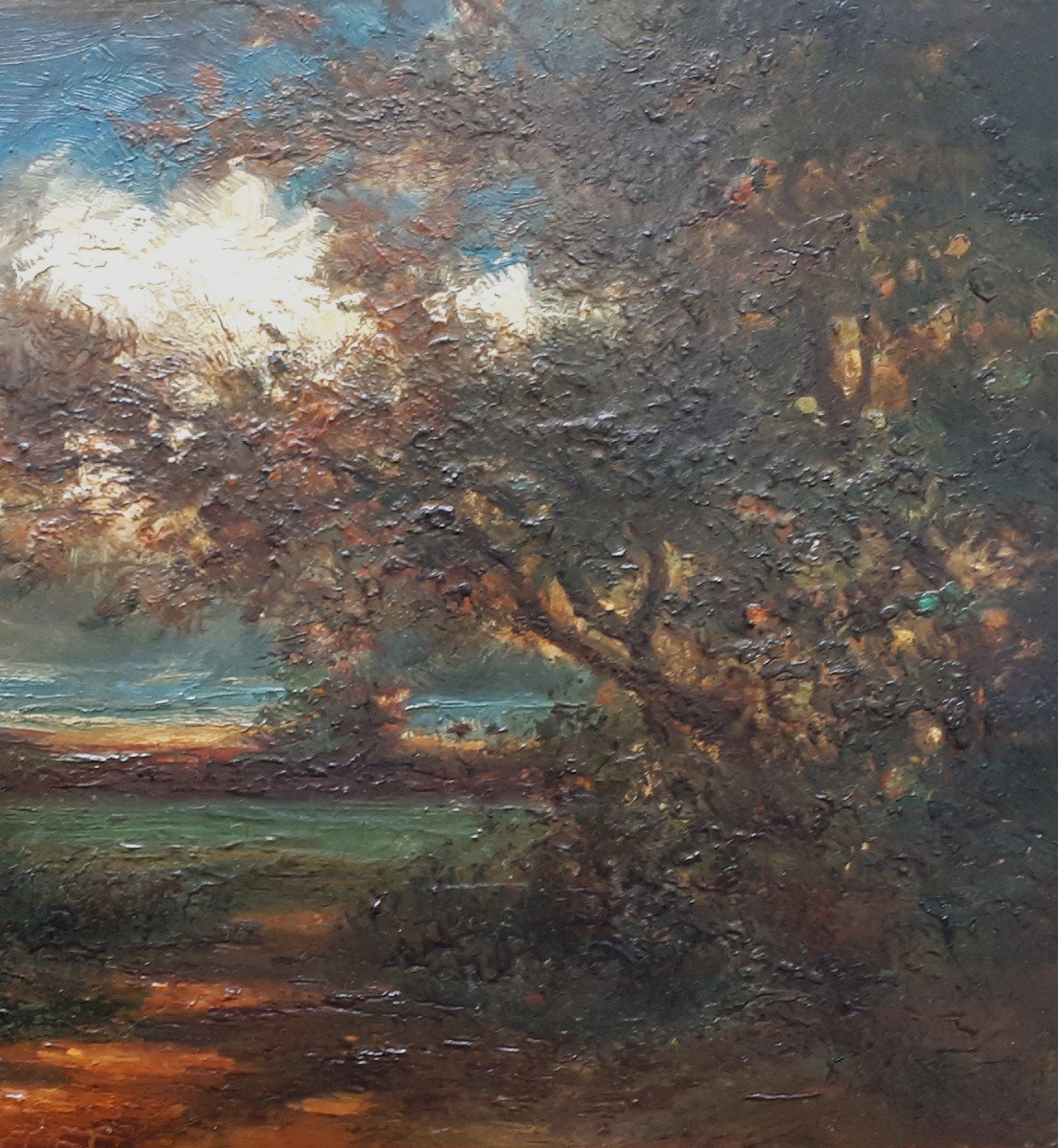 DIAZ DE LA PENA Narcisse (1807-1876) "Paysage" Huile sur panneau, Son cadre d'origine 19e-photo-3