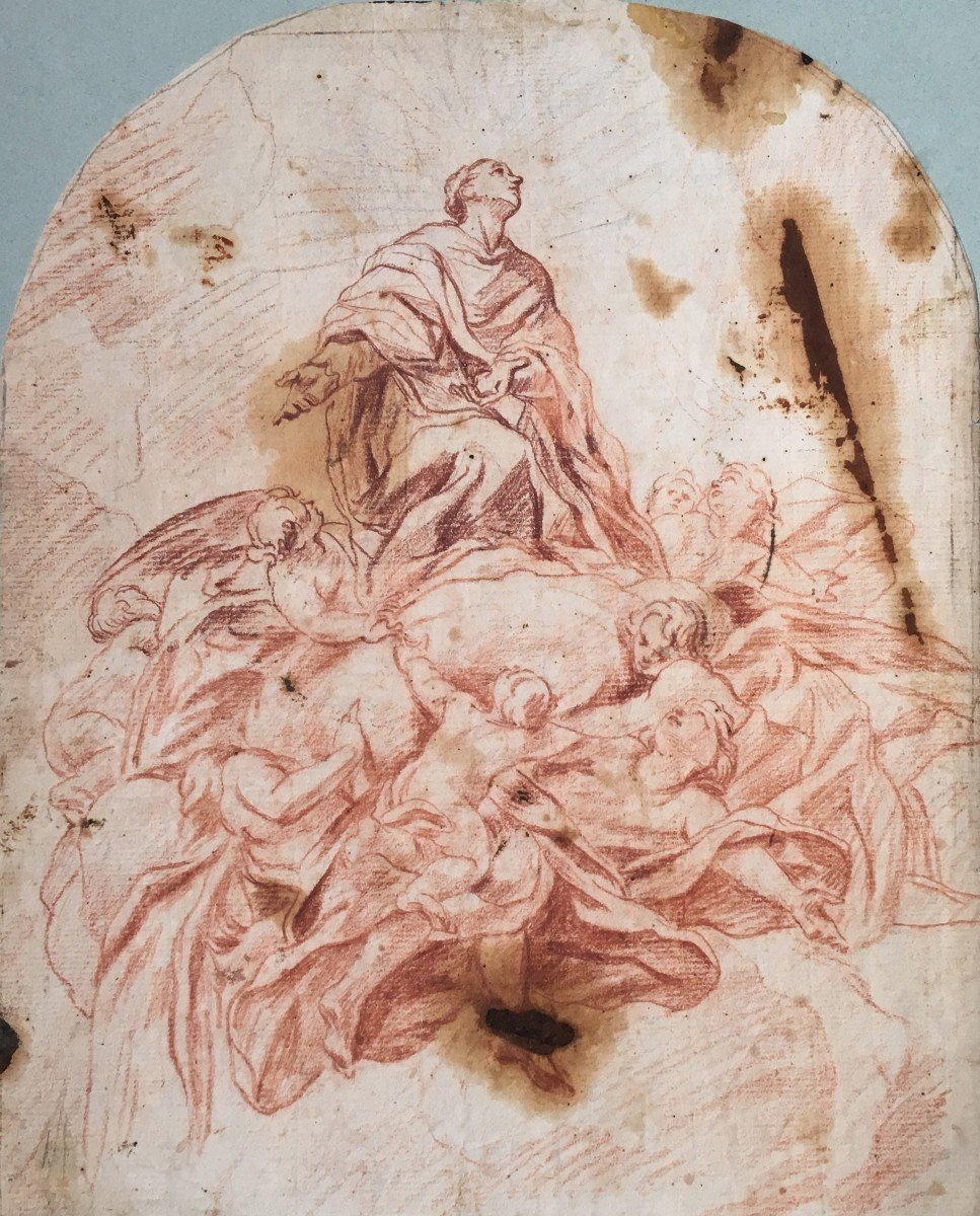 Italian School 17th Century "a Saint" Drawing In Red Chalk