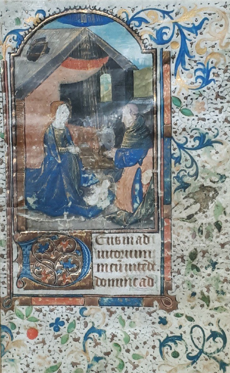 ECOLE FRANÇAISE VERS 1480 "Scène religieuse" Enluminure/Gouache et peinture dorée, Cadre du 18e-photo-2