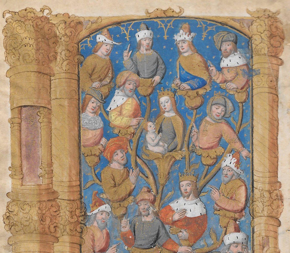 French School Early 16th Century "the Tree Of Jesse" Gouache/illumination On Parchment-photo-2