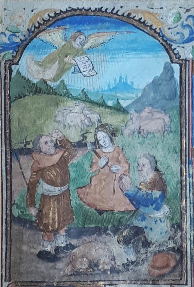 ECOLE FRANÇAISE VERS 1480 "Scène religieuse N°3" Enluminure/Gouache, doré sur vélin, Cadre 18e-photo-3