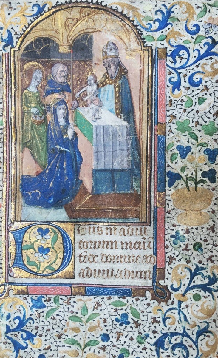 French School Late 15th "religious Subject" Illumination/gouache,gold Paint/velum,book Of Hours