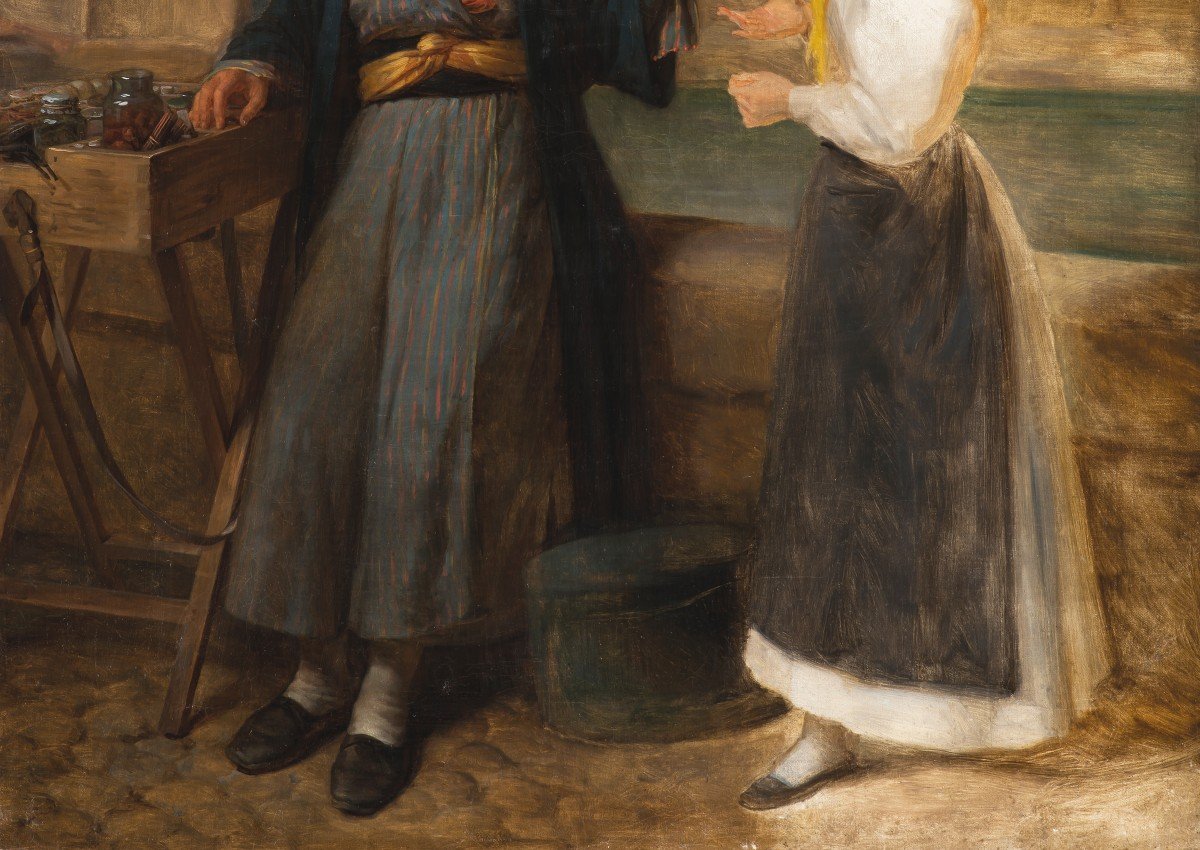 ECOLE FRANÇAISE VERS 1840 "Le marchand d'épices" Huile sur toile, Cadre d'époque 19e-photo-3