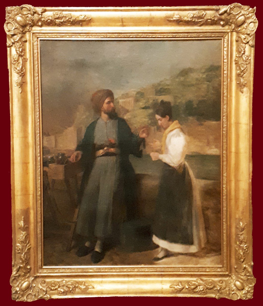 ECOLE FRANÇAISE VERS 1840 "Le marchand d'épices" Huile sur toile, Cadre d'époque 19e-photo-4