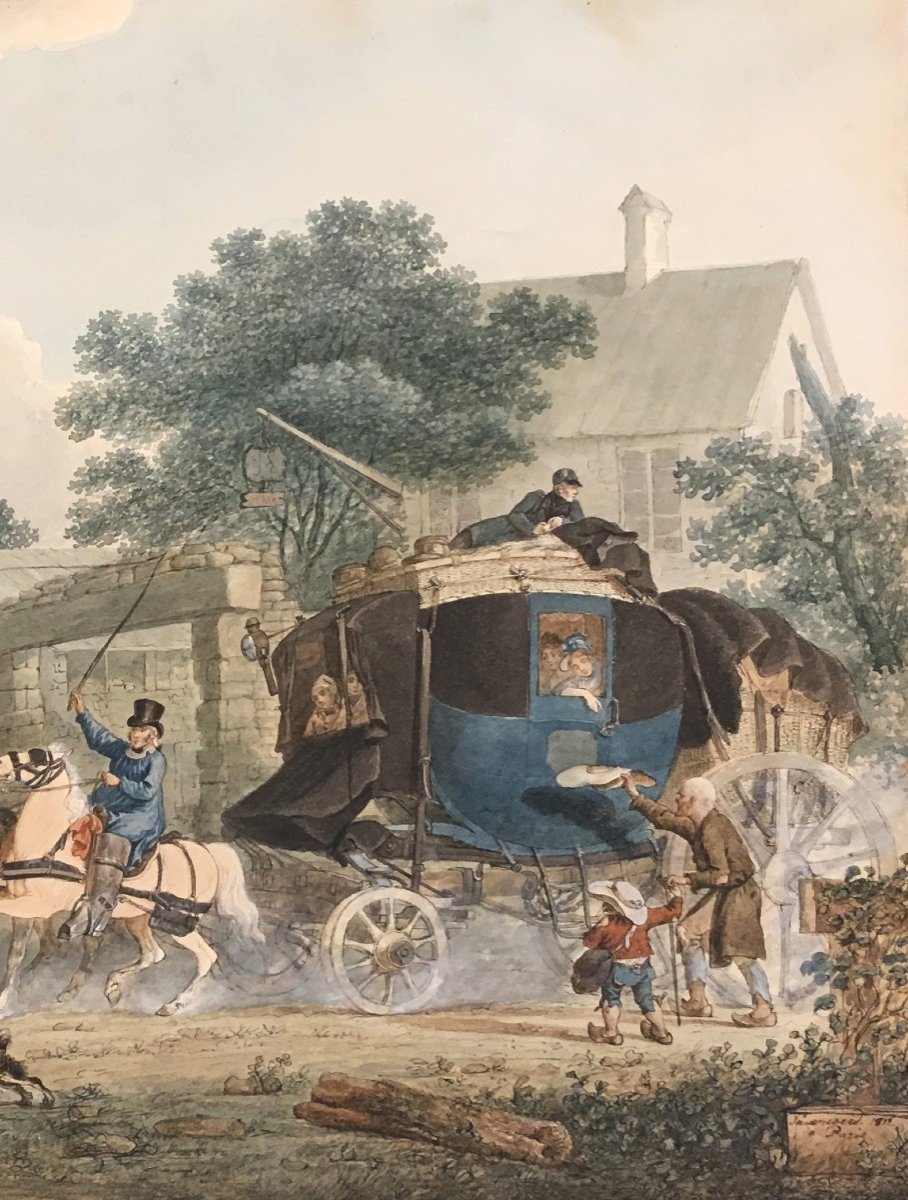 Sauerweid Alexandre Ivanowich (1783-1844) "the Carriage" Drawing/pen, Watercolor, Signed, Dated, Located-photo-3