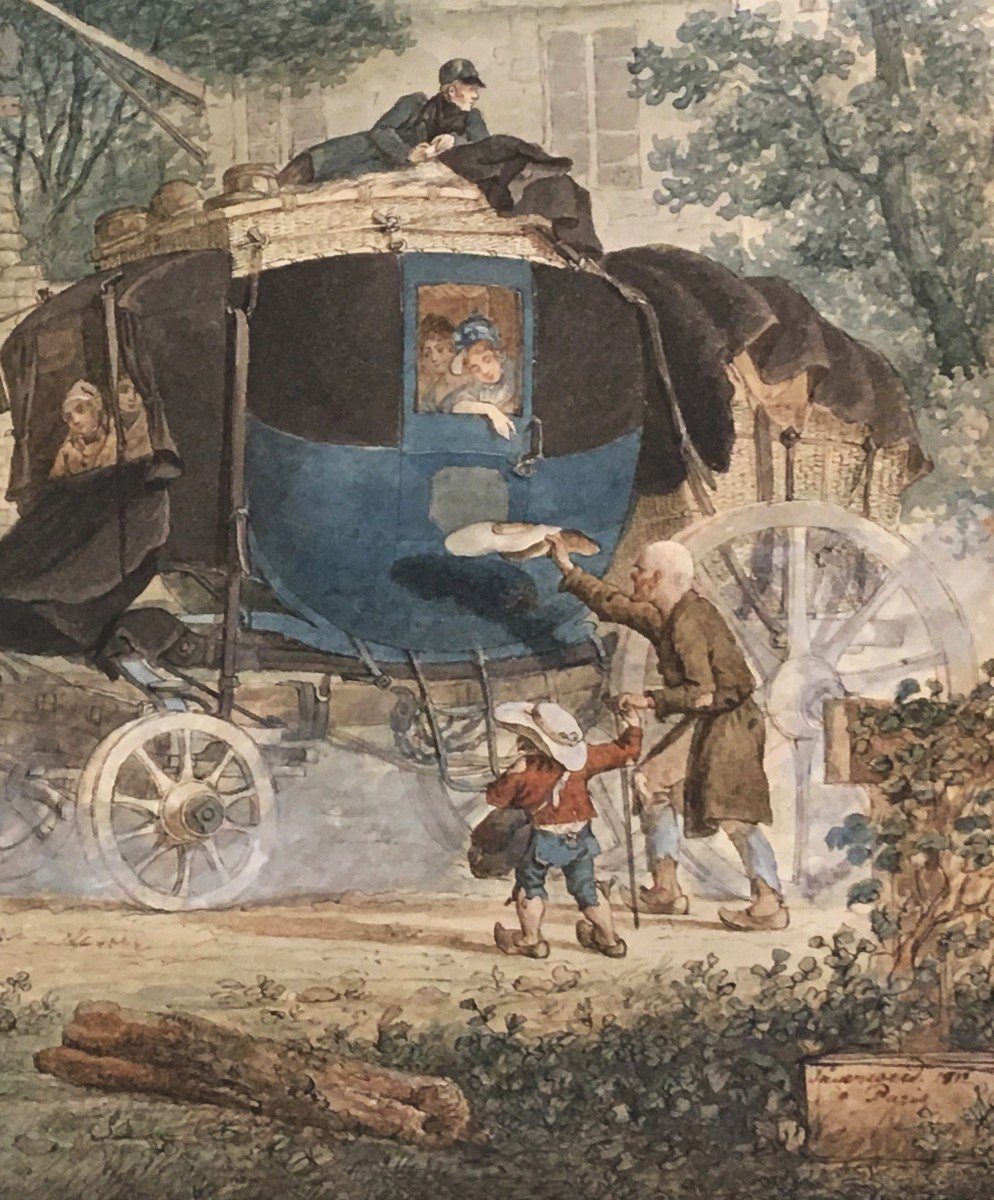 SAUERWEID Alexandre Ivanowich (1783-1844) "La calèche" Dessin/Plume,aquarelle,signé, daté,situé-photo-4