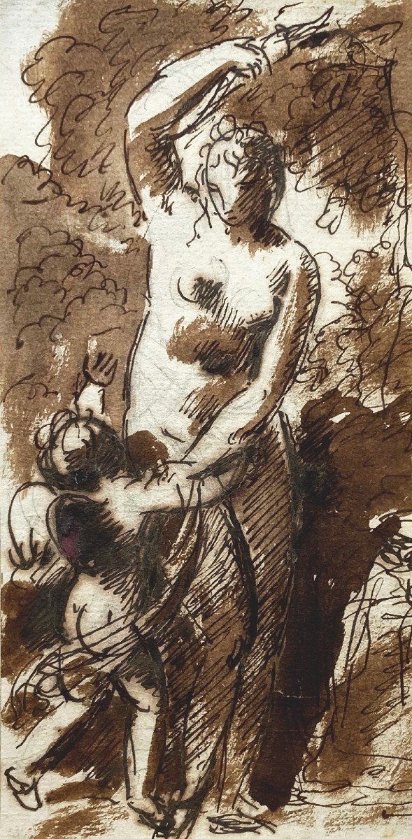 BARON GERARD François-Pascal-Simon (1770-1837) "Hélène et Cupidon" Dessin/Plume et lavis brun-photo-2
