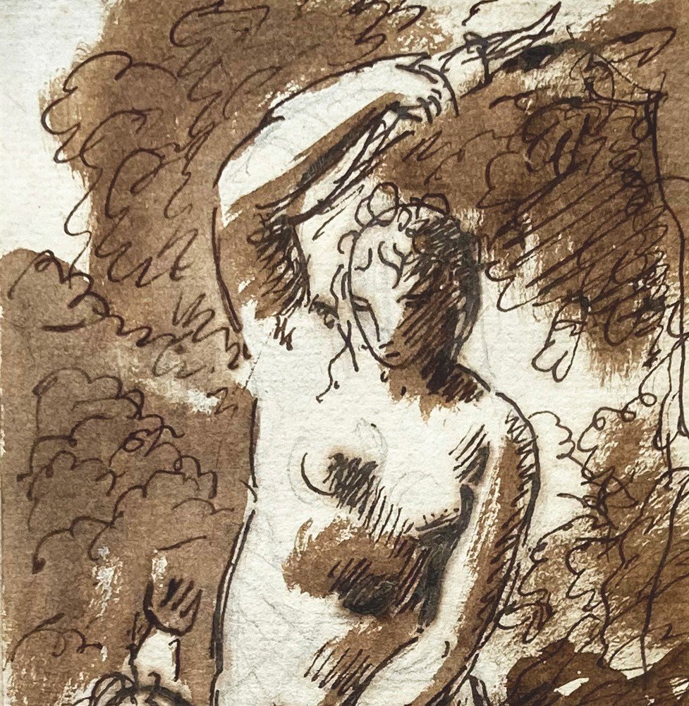 Baron Gerard François-pascal-simon (1770-1837) "helen And Cupid" Drawing/pen And Brown Wash-photo-3