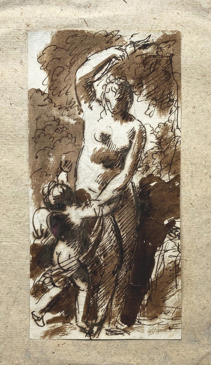 BARON GERARD François-Pascal-Simon (1770-1837) "Hélène et Cupidon" Dessin/Plume et lavis brun