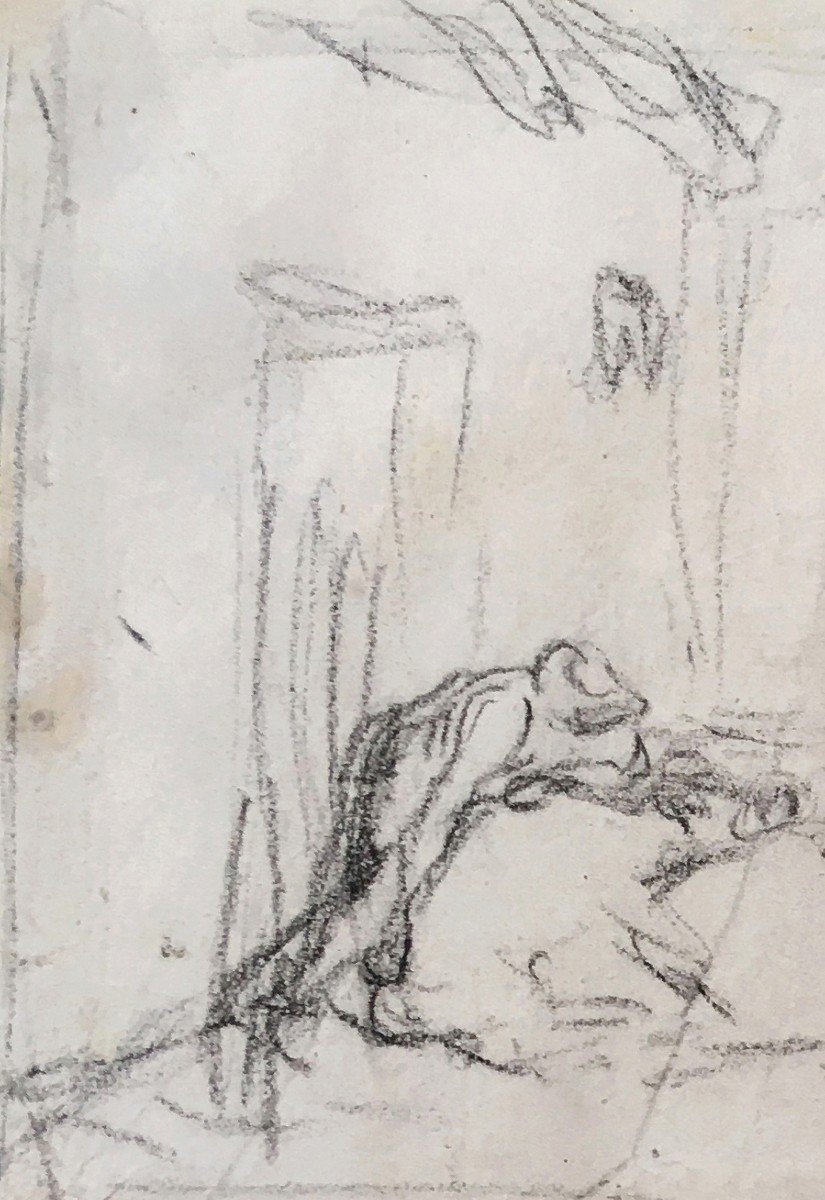 Millet Jean-françois (1814-1875) "we Kill The Pig" Drawing/black Pencil, Provenance, Provenance-photo-2