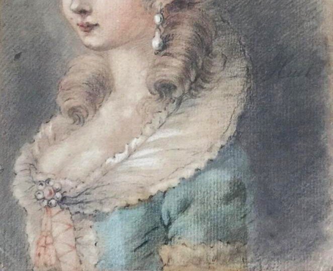 Huet Jean-baptiste (1745-1811) "portrait Of An Elegant" Drawing/black Chalk, Red Chalk, Signed-photo-4