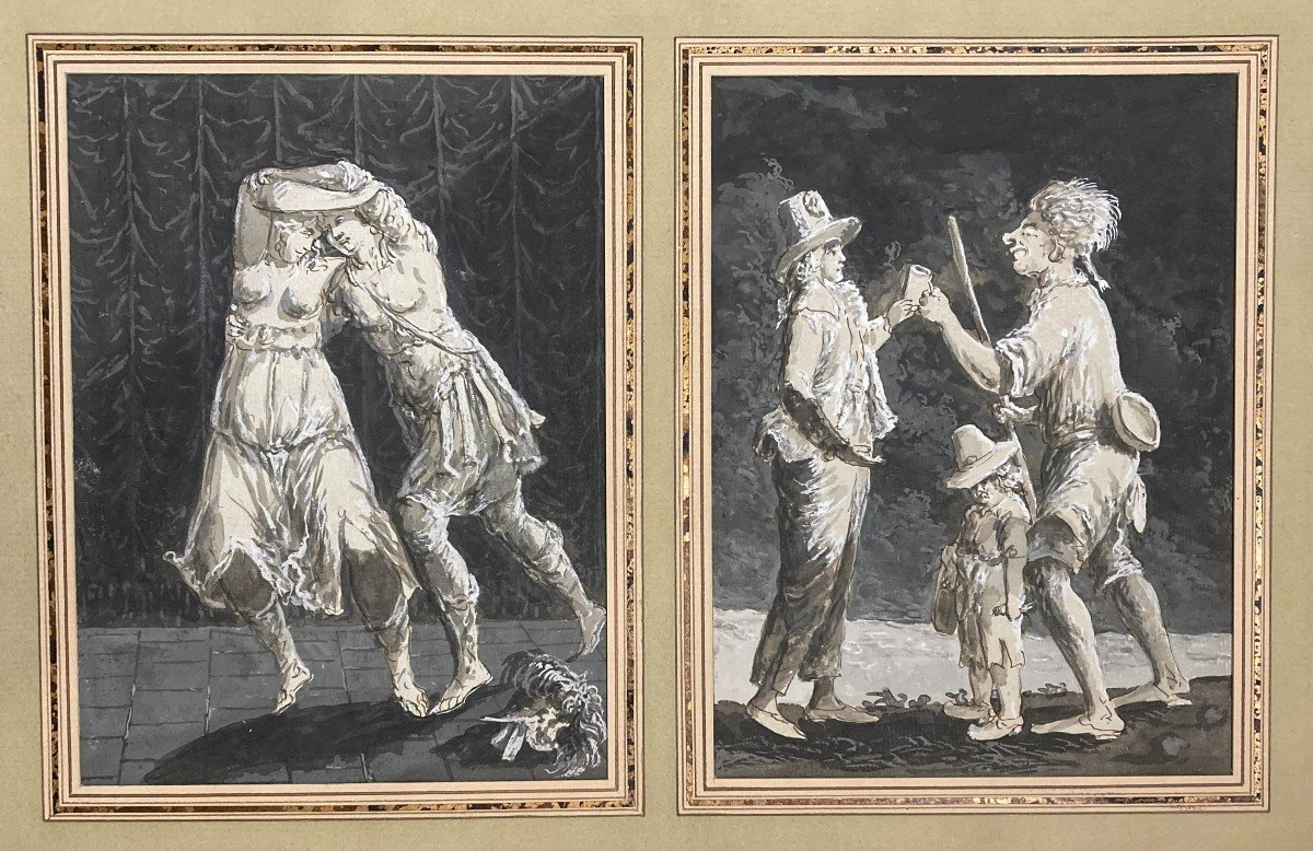 Masselli Tommasso (active In The 18th Century) "characters, Caricatures" 1st Pair Of Gouaches, Signed, Dated