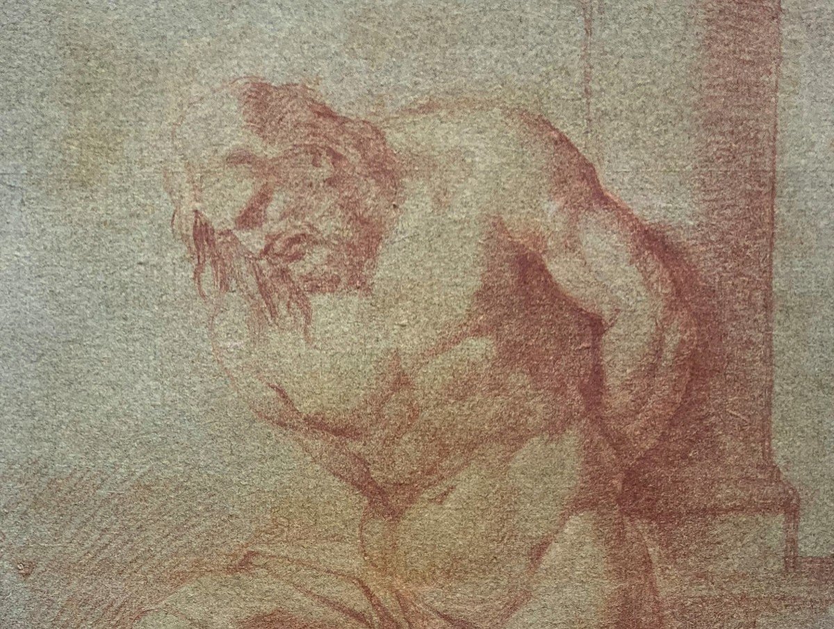 Italian School 17th Century "christ At The Column" Drawing With Red Chalk-photo-2