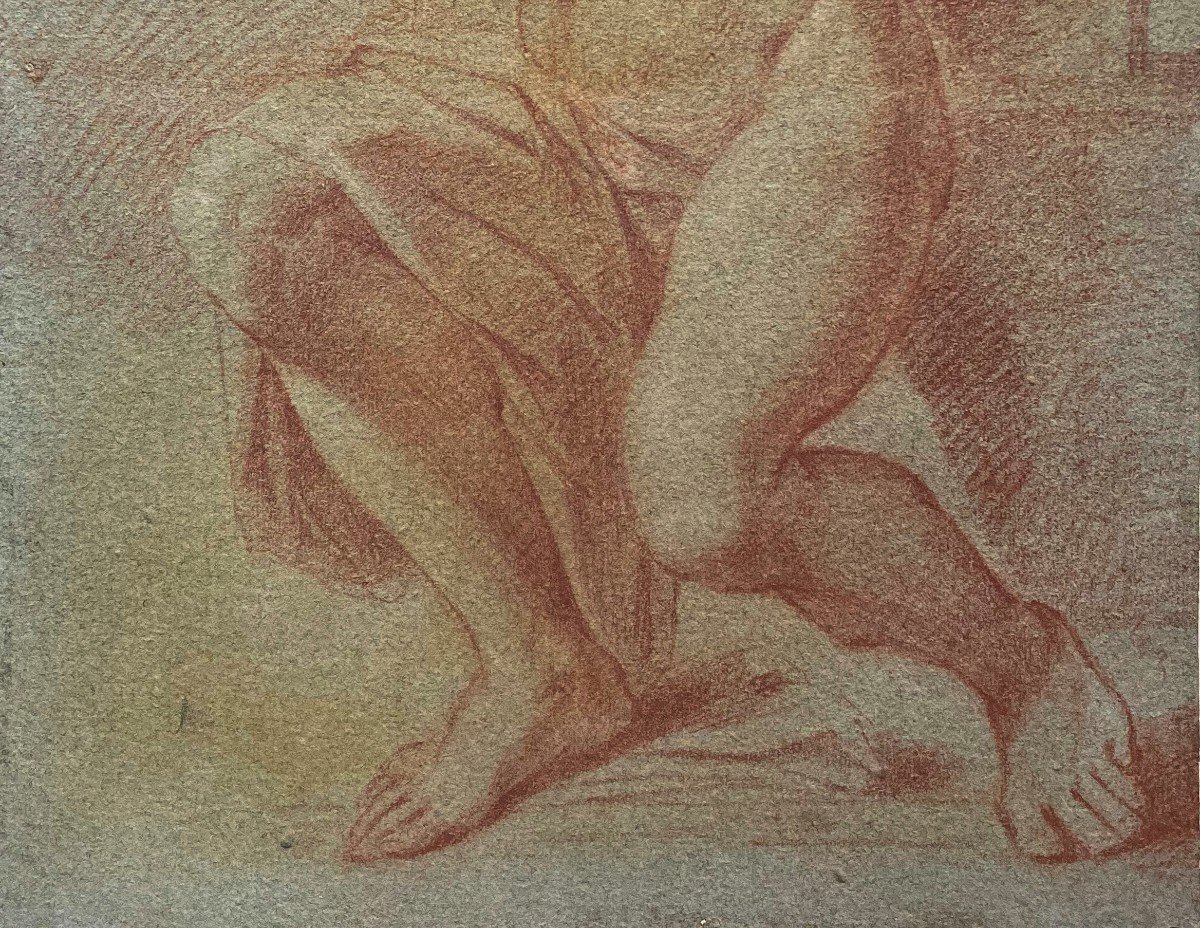 Italian School 17th Century "christ At The Column" Drawing With Red Chalk-photo-3