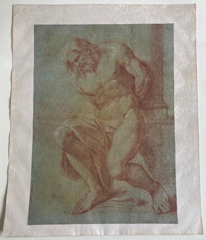 Italian School 17th Century "christ At The Column" Drawing With Red Chalk-photo-4