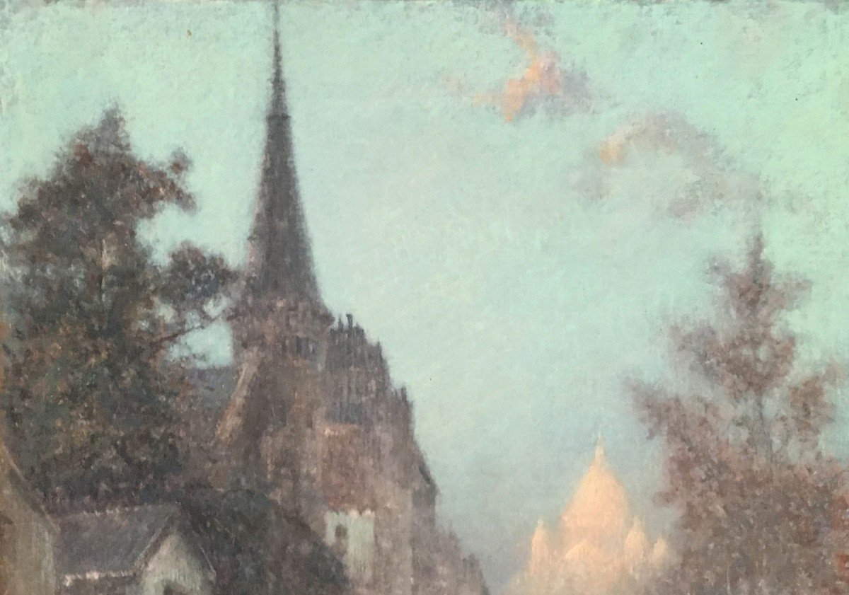 BILLOTTE René (1846-1914) "Paris, Le Sacré Cœur" Dessin au pastel, Signé, Cadre époque fin 19e-photo-2