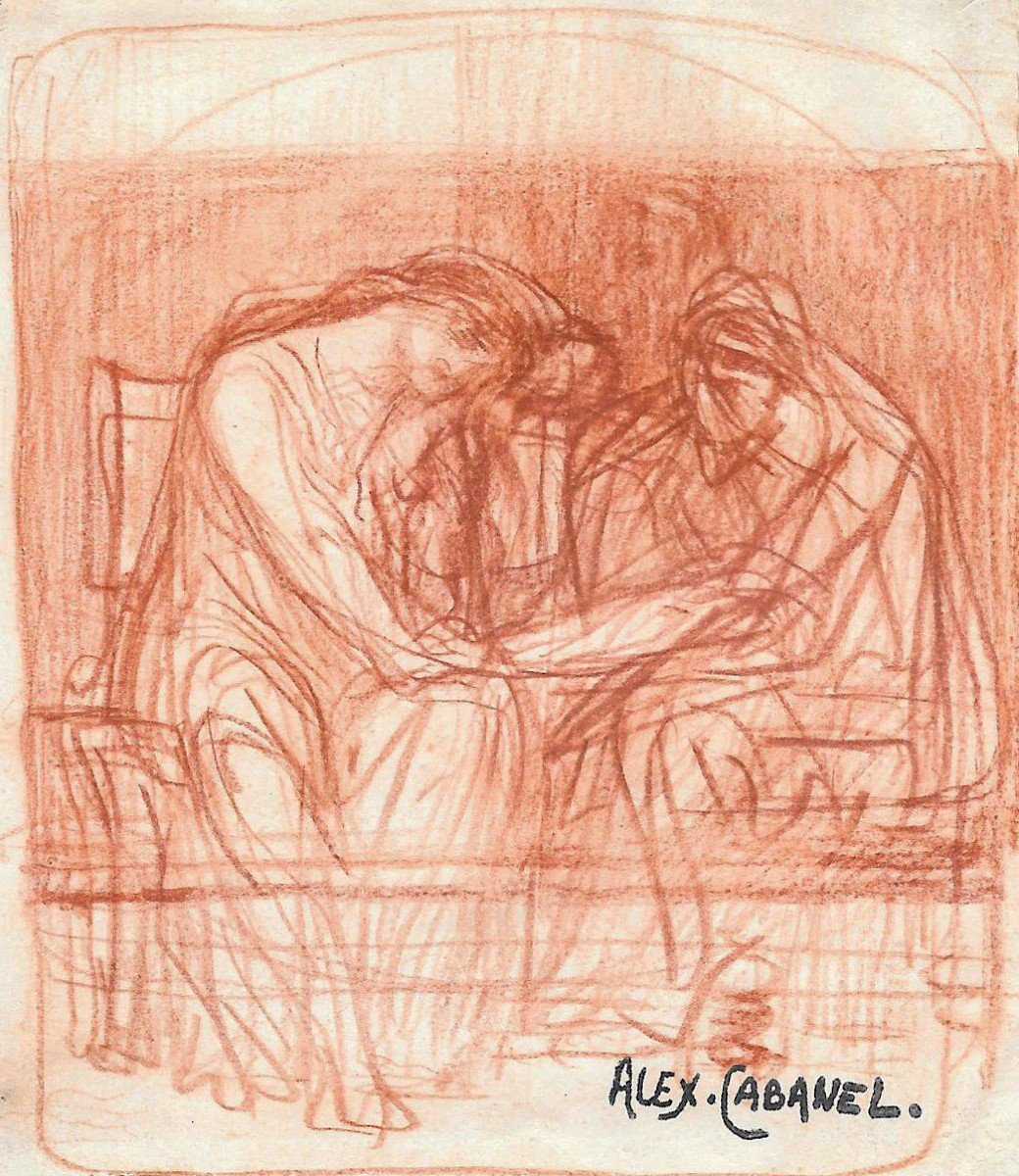 Alexandre CABANEL (1823-1889) "Femme assise" Dessin au crayon sanguine, Signé/Cachet signature-photo-2