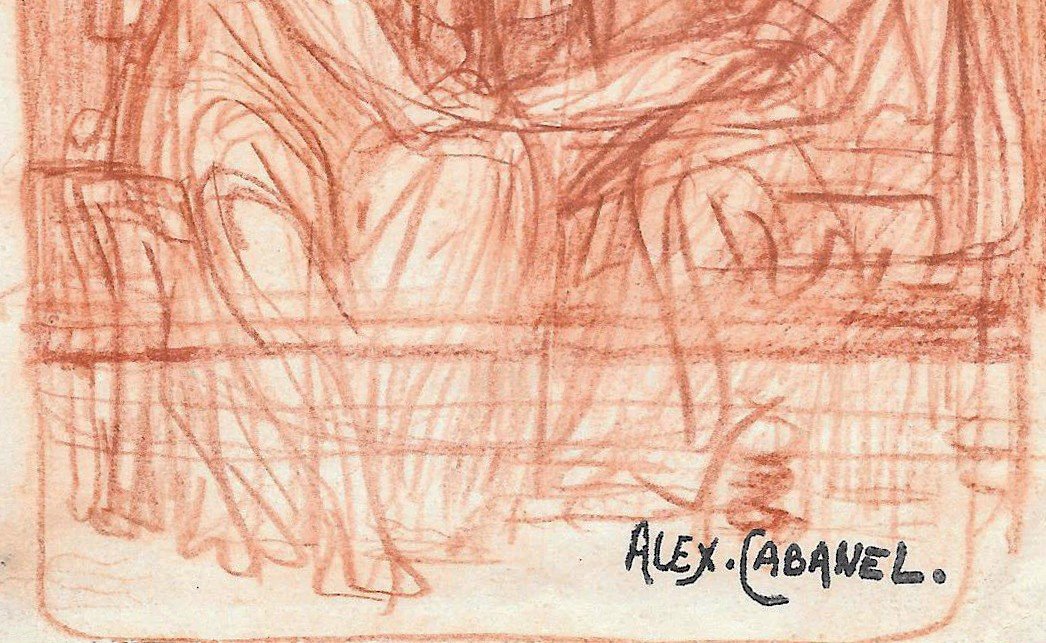 Alexandre CABANEL (1823-1889) "Femme assise" Dessin au crayon sanguine, Signé/Cachet signature-photo-4