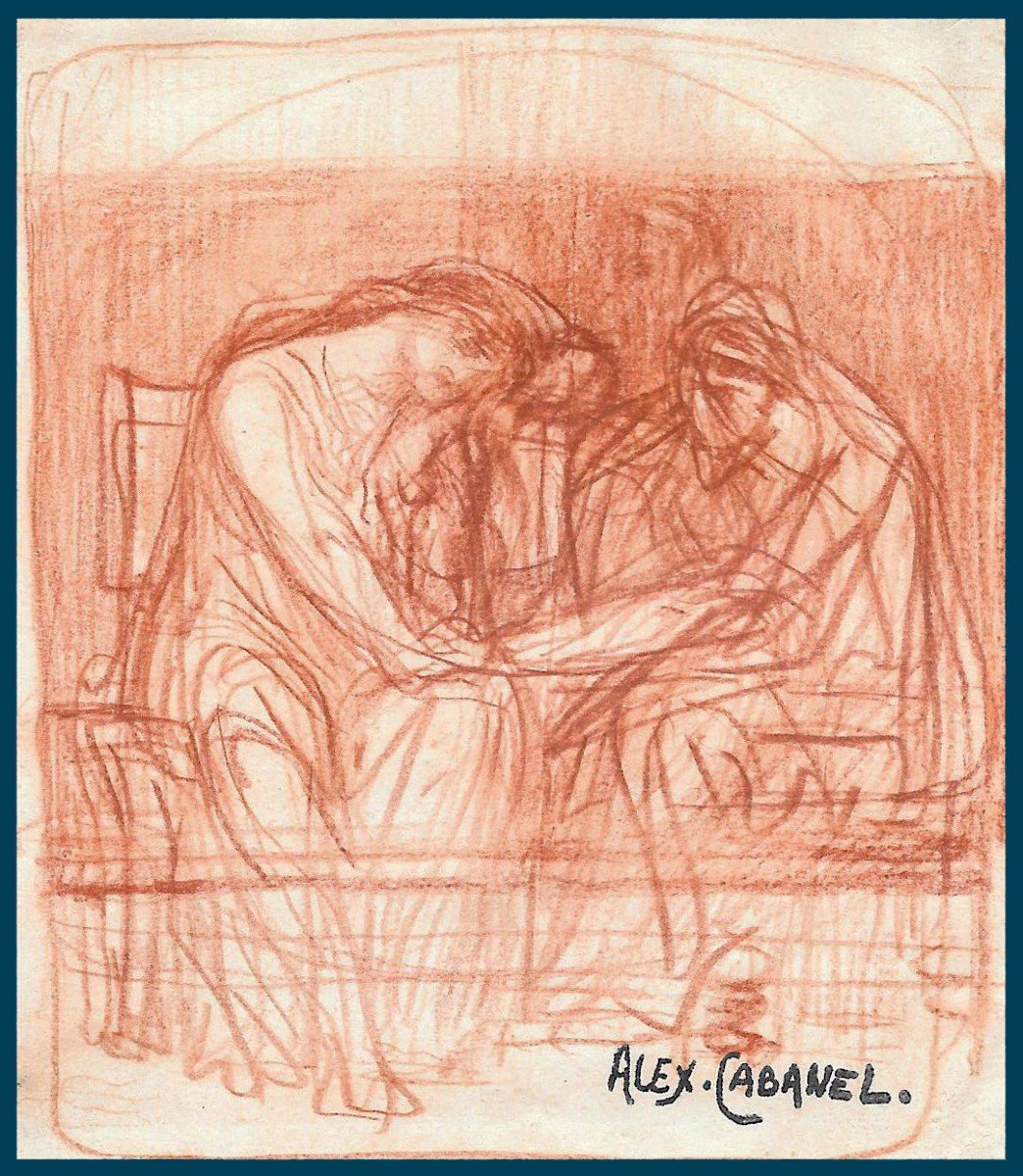 Alexandre CABANEL (1823-1889) "Femme assise" Dessin au crayon sanguine, Signé/Cachet signature