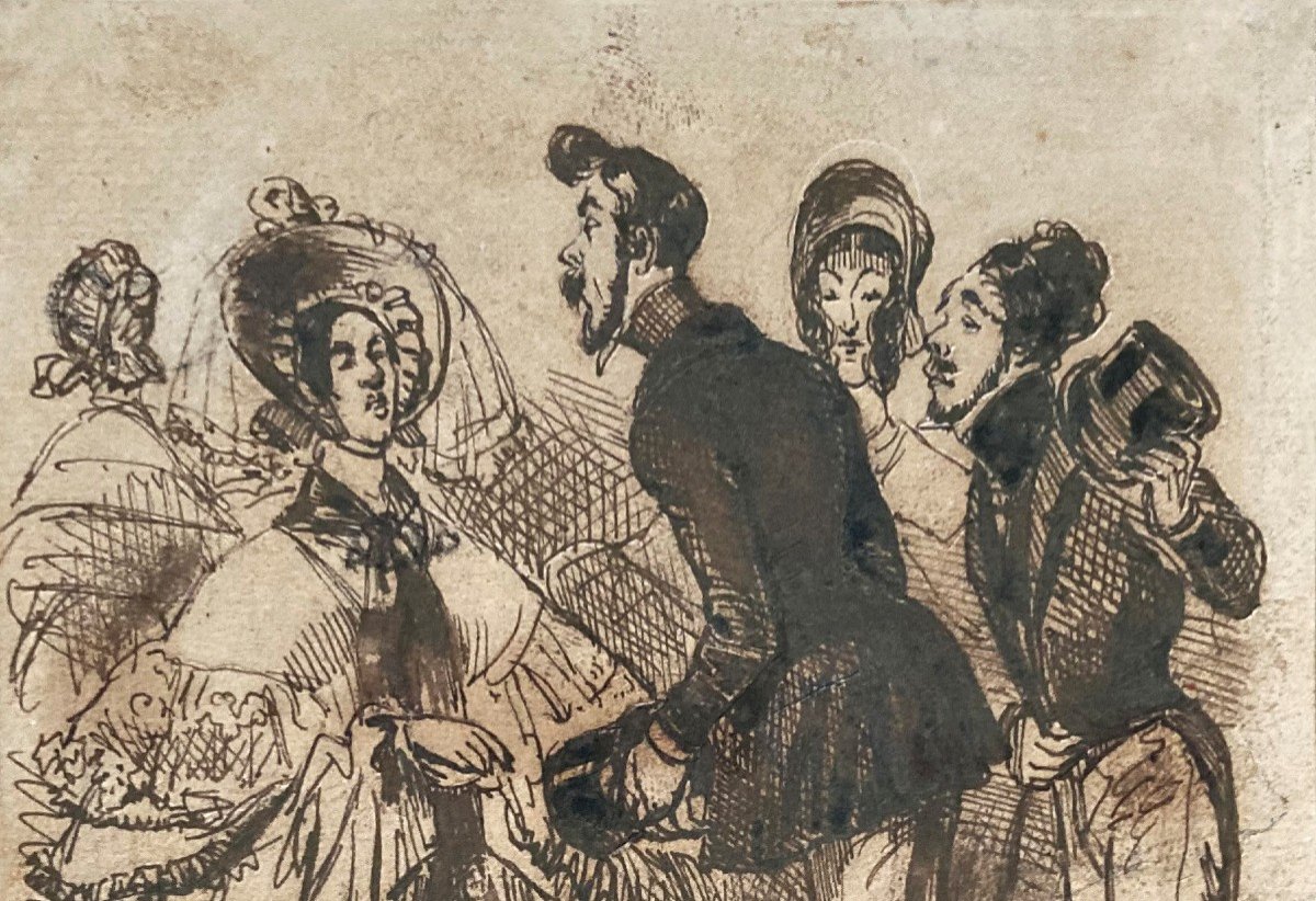 GERARD Jean Ignace Isidore (1803-1847) Dit GRANDVILLE "Personnages" Dessin/Plume, lavis, Cachet-photo-2