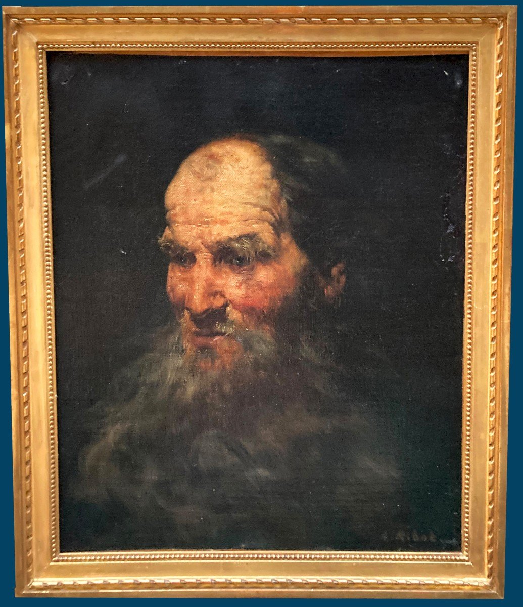 RIBOT Théodule Augustin (1823-1891) "Portrait d'homme" Huile sur toile, Signé, Cadre du 19e