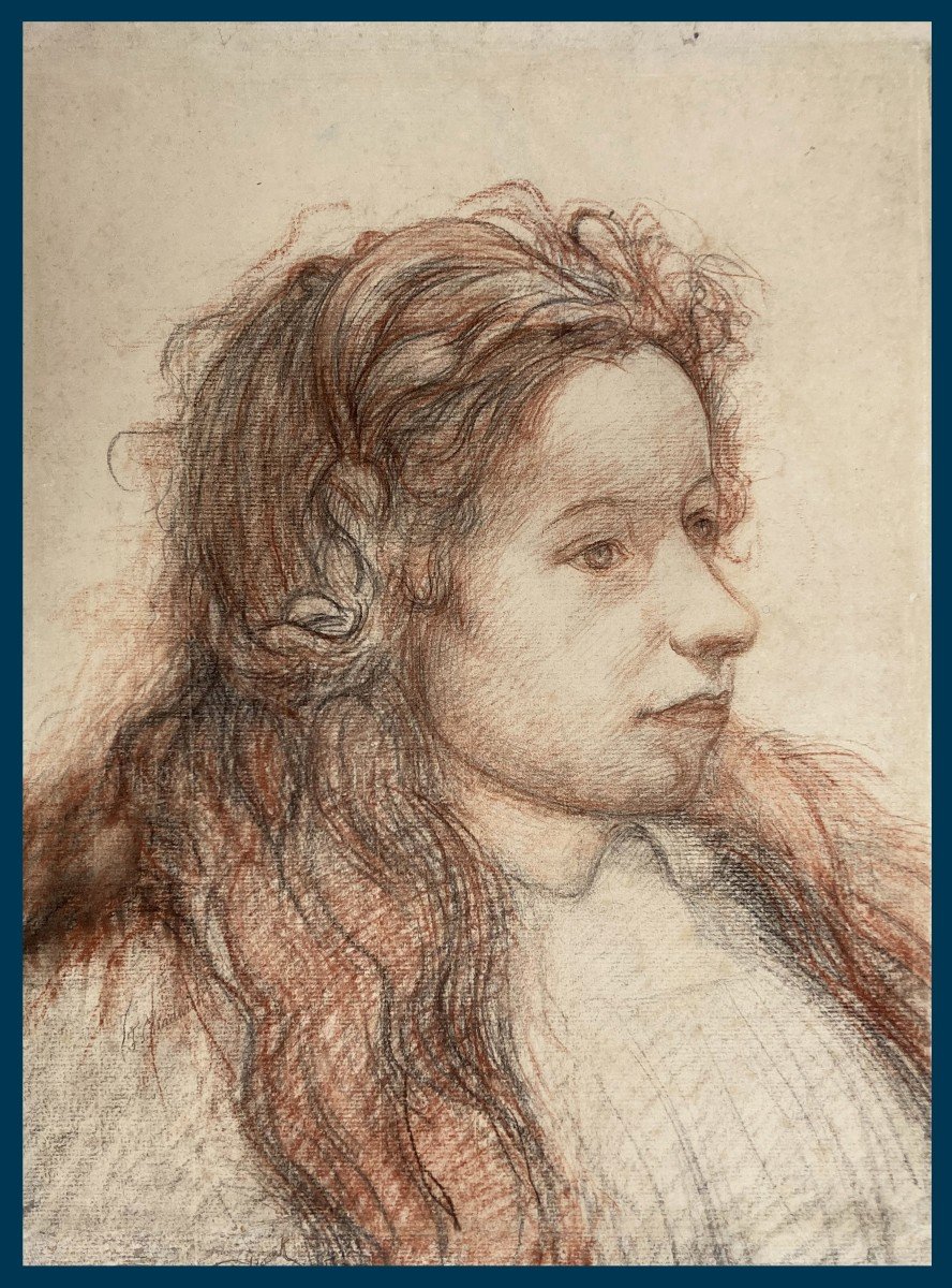 CHADWICK Francis Brook(1850-1943) Ecole Américaine "Jeune femme" Dessin au crayon noir,sanguine