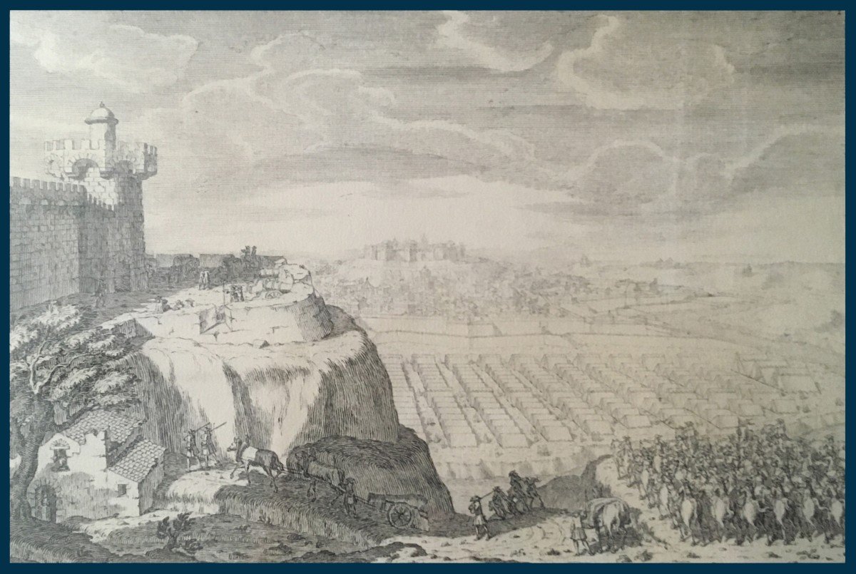 French School 17th Century "castle And Cavalry" Drawing/pen And Ink