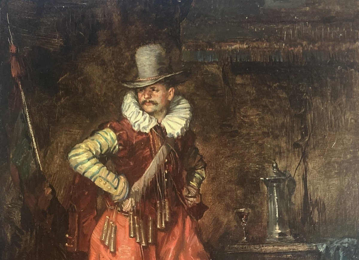 ROYBET Ferdinand (1840-1920) "Un mousquetaire" Huile sur panneau, Signé-photo-2