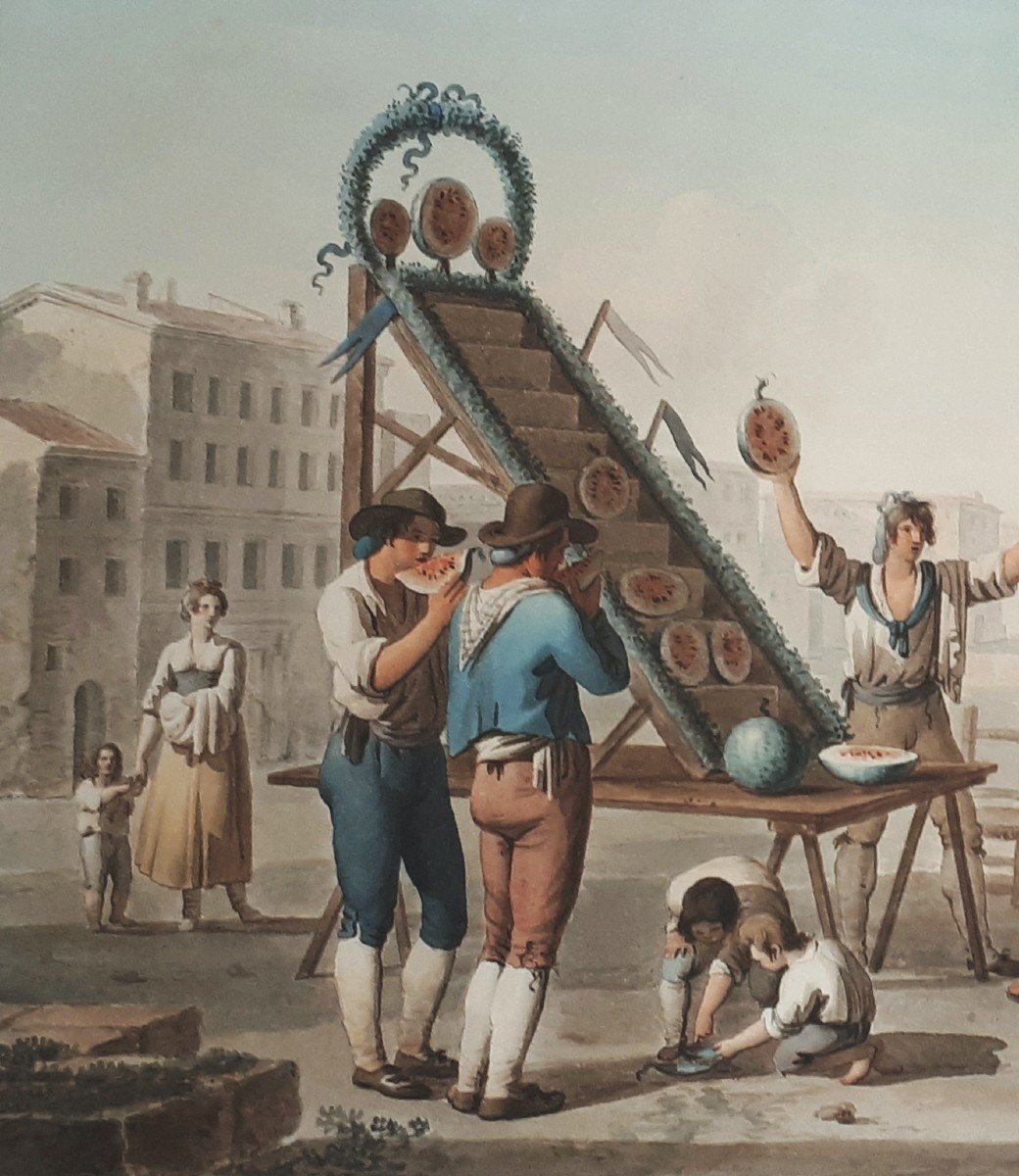 Cassas Hippolyte (1800-1872) "the Watermelon Merchant" Watercolor Drawing, Signed And Dated-photo-2