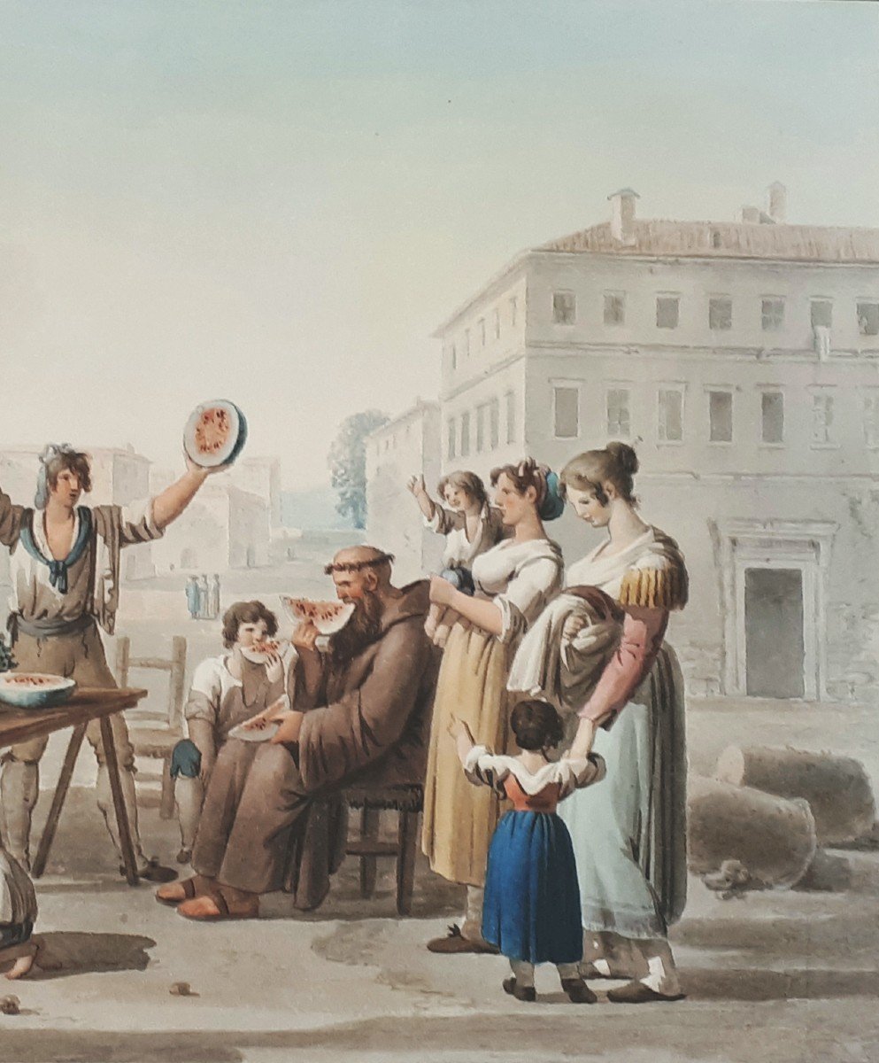 Cassas Hippolyte (1800-1872) "the Watermelon Merchant" Watercolor Drawing, Signed And Dated-photo-3