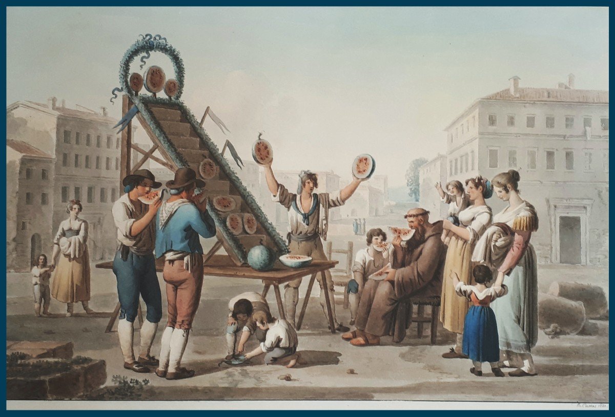 Cassas Hippolyte (1800-1872) "the Watermelon Merchant" Watercolor Drawing, Signed And Dated
