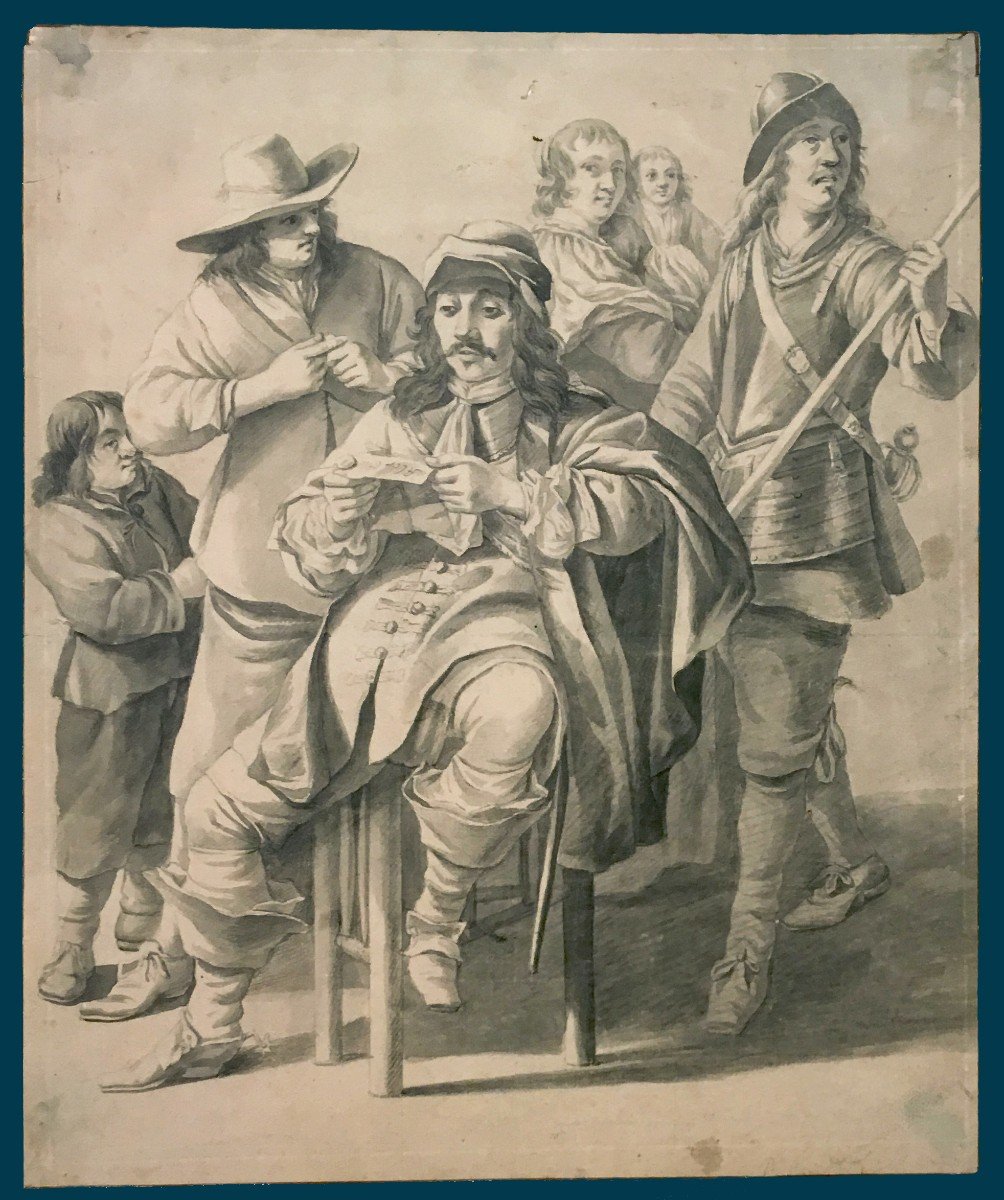 Flemish School Late 17th - Early 18th Century "characters" Gray Wash Drawing-photo-4
