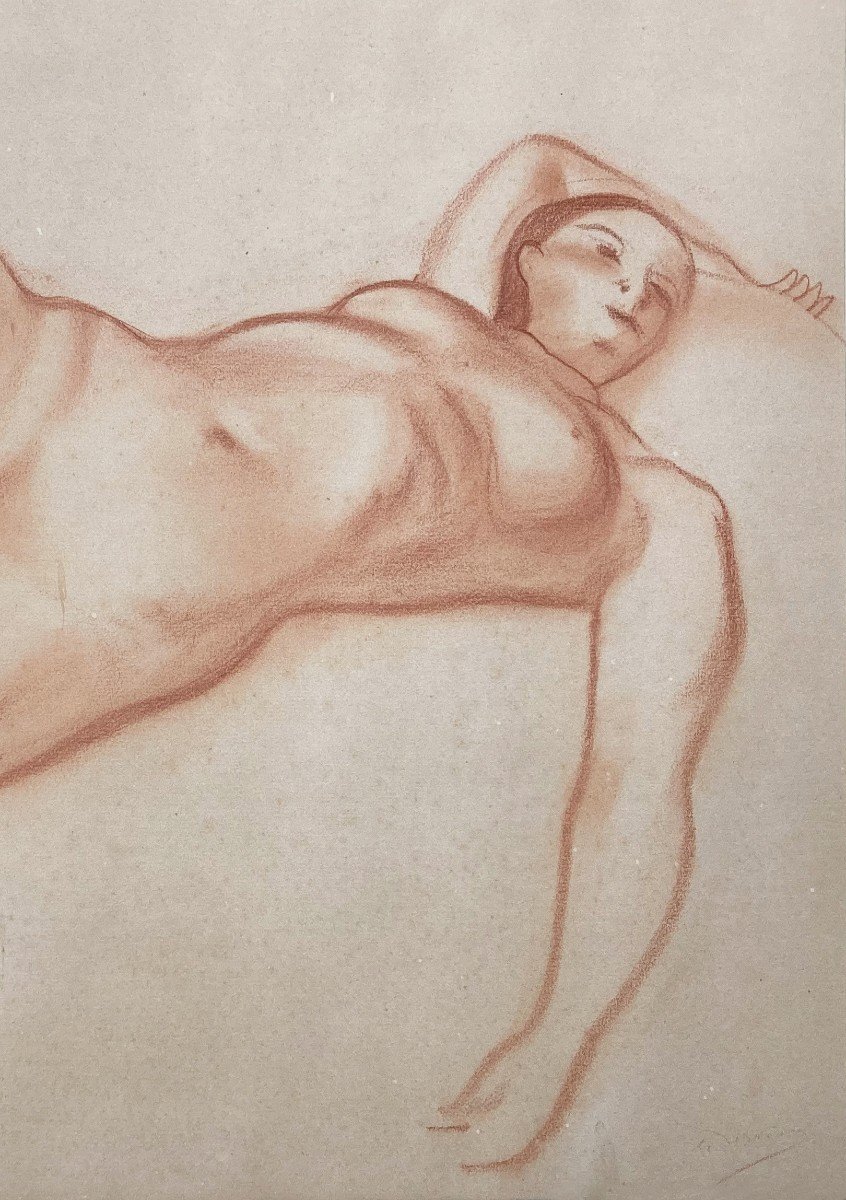 DERAIN André (1880-1954) "Nu féminin allongé" Dessin au crayon sanguine, Signé-photo-3