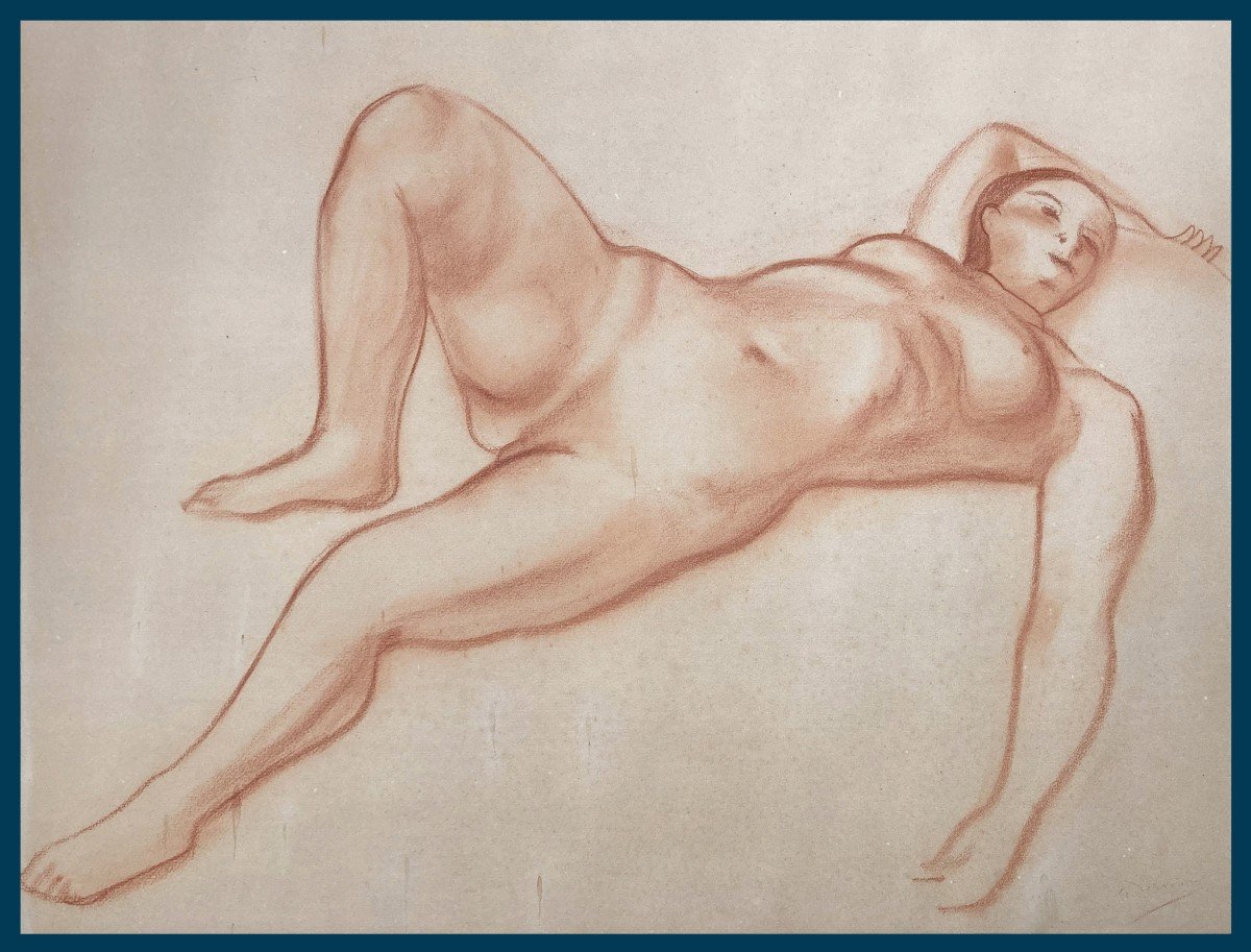 DERAIN André (1880-1954) "Nu féminin allongé" Dessin au crayon sanguine, Signé