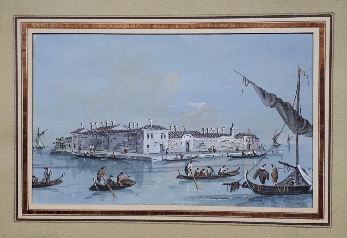Guardi Giacomo (1764-1835) "view Of The Island Of Lazzaretto Nuovo" Gouache, Located And Signed-photo-2