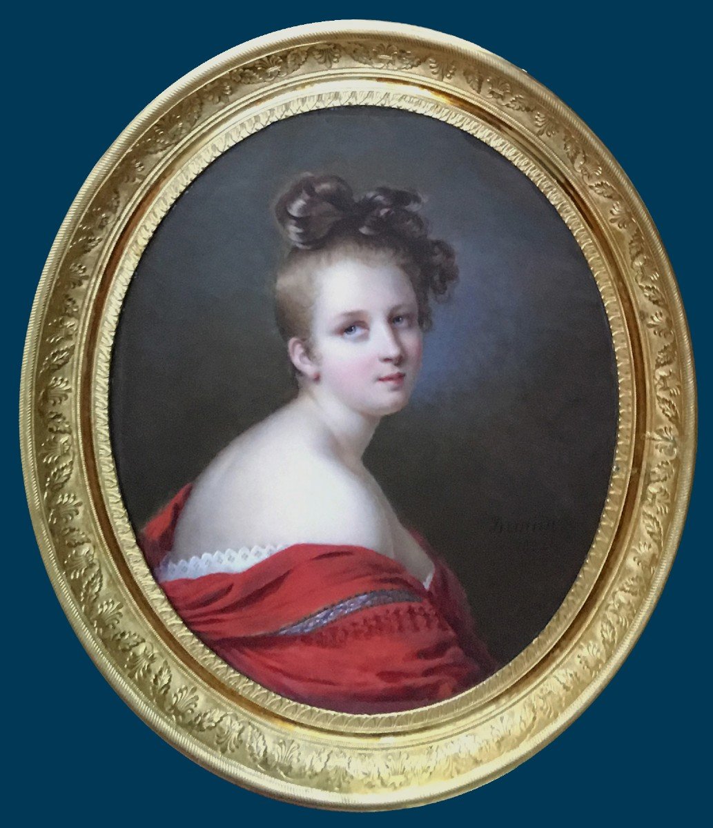 Drouin Jean-pierre (1782-1861) "portrait Of A Woman" Miniature, Oil/ivory, Signed And Dated, Frame