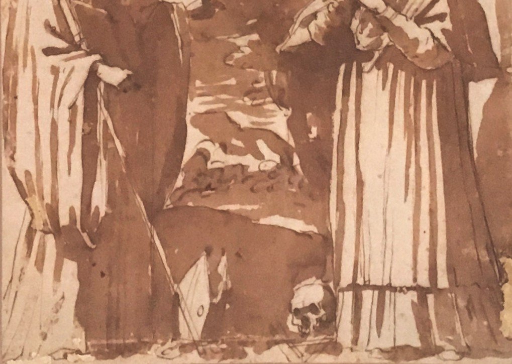 ECOLE ITALIENNE VERS 1600 "La Vierge à l'enfant entourée de Saints" Dessin/Plume et lavis brun-photo-4